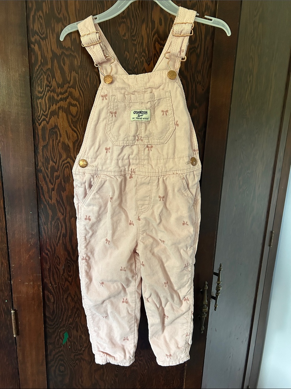 OshKosh B'gosh Light Pink Corduroy Bow Print Overalls